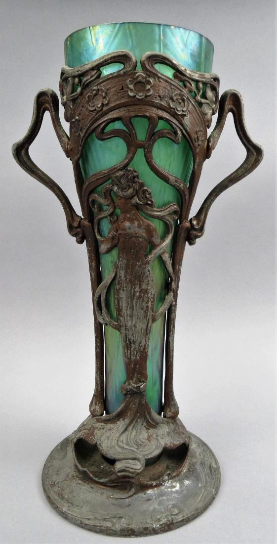 Art Nouveau Loetz Art Glass, With Metal Figural Metal (1 of 19)
