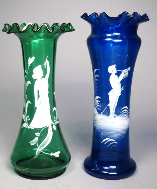 Antique Green & Cobalt Mary Gregory Vases (1 of 10)