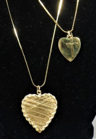 2 14K Gold Chain Necklaces, Heart Pendants Cross (1 of 7)