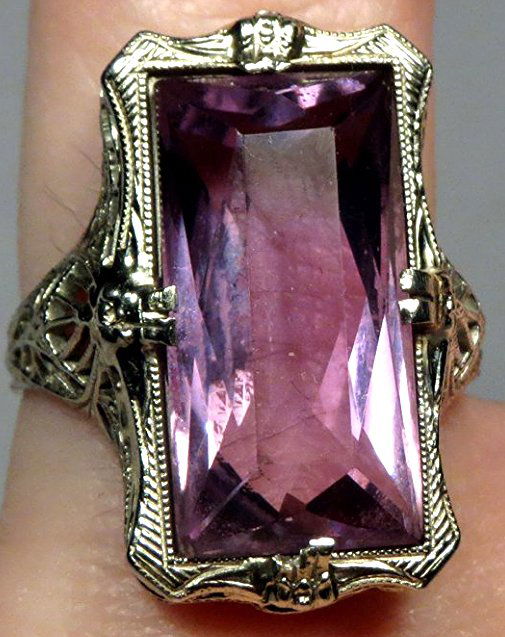 Art Deco 14K White Gold Amethyst Ring Filigree (1 of 6)