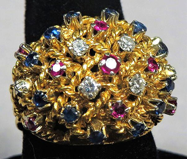 Italian 18k Yellow Gold Multi Stone Ring Mid Century (1 of 6)