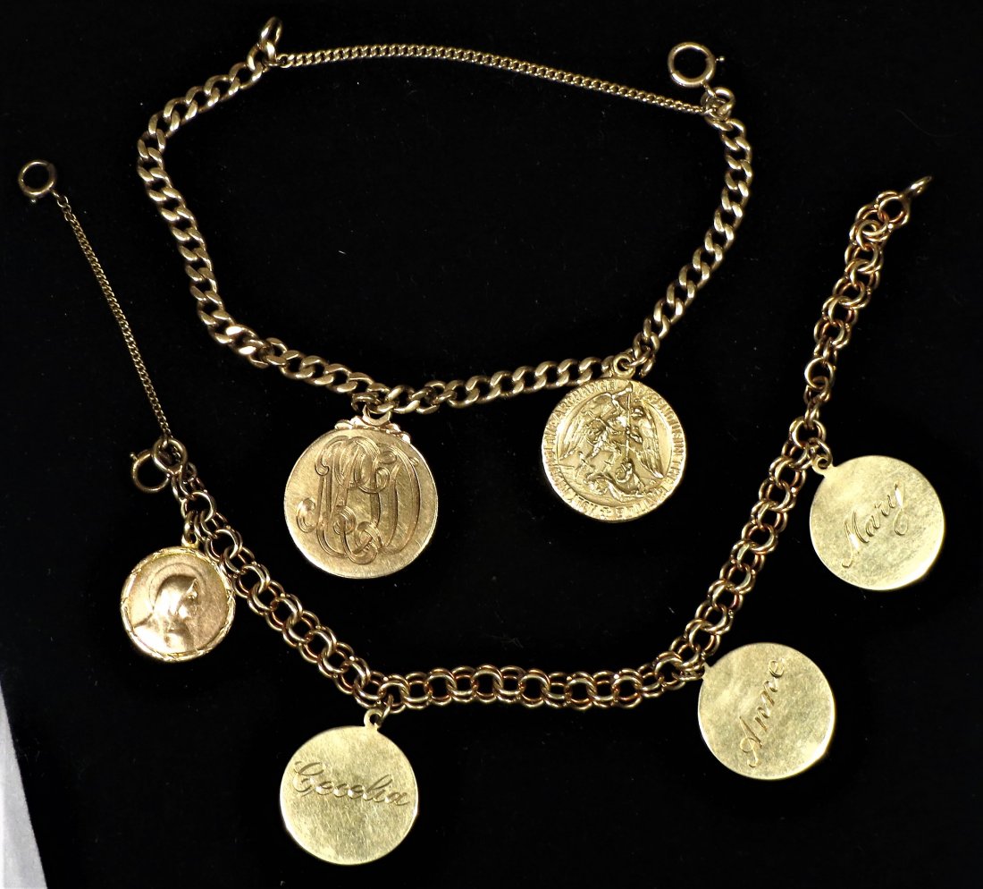 2 14K Charm Bracelets, 10 & 14K Charms. (1 of 5)