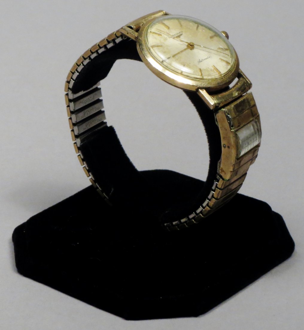 1963 Longines Automatic Wrist Watch: Very nice 1963 self winding wristwatch is from Longines and is 10KGF. This was a recognition of service watch from a valued employee in 1963. Watch is in very good working order and it appears to keep