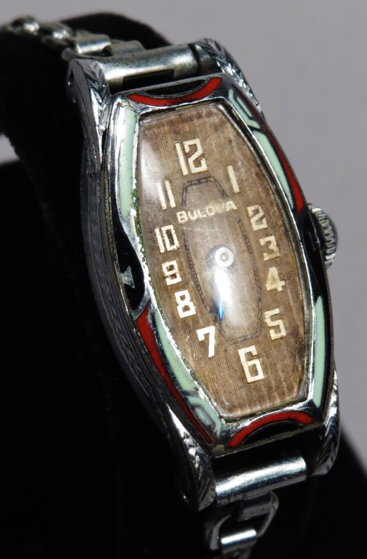 1928 Bulova Ladies Enamel Wrist Watch 14GF Art Deco (1 of 3)
