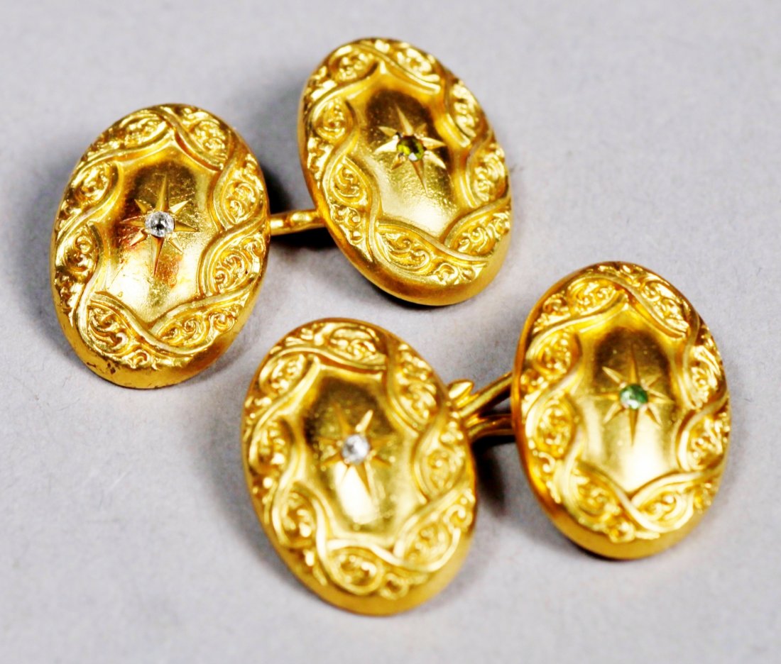 Antique 14K Gold Diamond/Emerald Cufflinks (1 of 3)