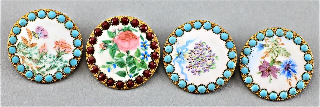 4 Antique Hand Painted Floral Buttons (1 of 2)
