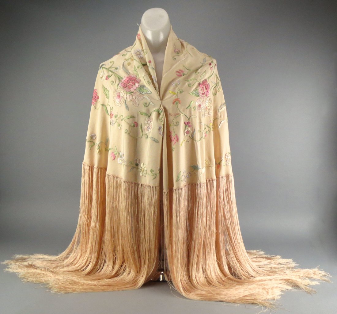 Victorian Round Silk Embroidered Piano Shawl (1 of 7)