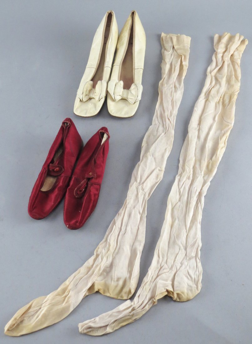 Victorian Wedding Shoes, Satin Girl Shoes and Hose (1 of 6)