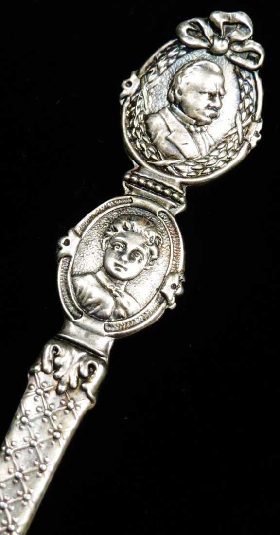 Antique Sterling Baby Ruth Spoon: This darling sterling spoon has a baby and the name Ruth etched in the bowl. The handle shows a bust of a man on the end and a bust of a woman below. It is marked on the back STERLING and W.M. BEVERID