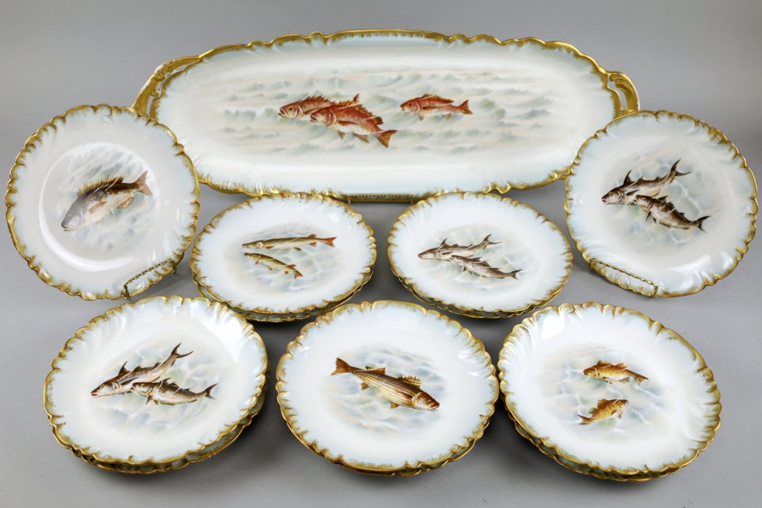 13 Pieces Haviland Limoges Fish Set 1890-1910 (1 of 6)