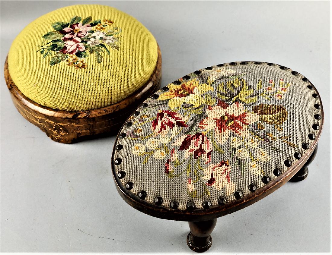 Pair Of Antique Needlepoint Gout Stools (1 of 5)