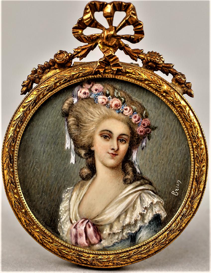 Antique Handpainted Portrait Miniature Signed Brun (1 of 3)