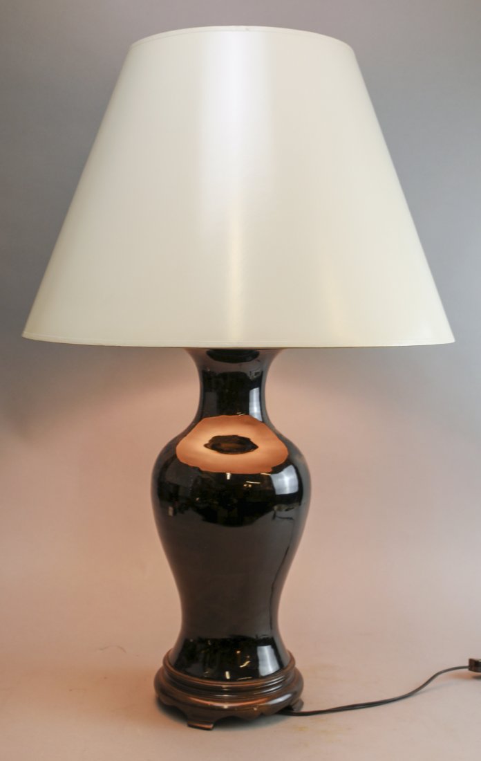 Antique Chinese Mirror Black Vase Mounted As Lamp (1 of 3)