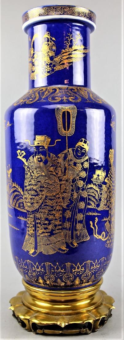 Antique Chinese Cobalt Gold Tracery Porcelain Vase Lamp (1 of 6)