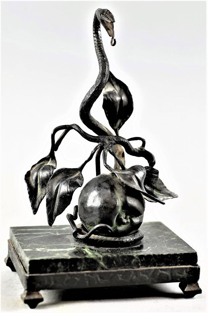 Chinese? Antique Cast Iron Snake & Pomegrante Statue  O (1 of 5)