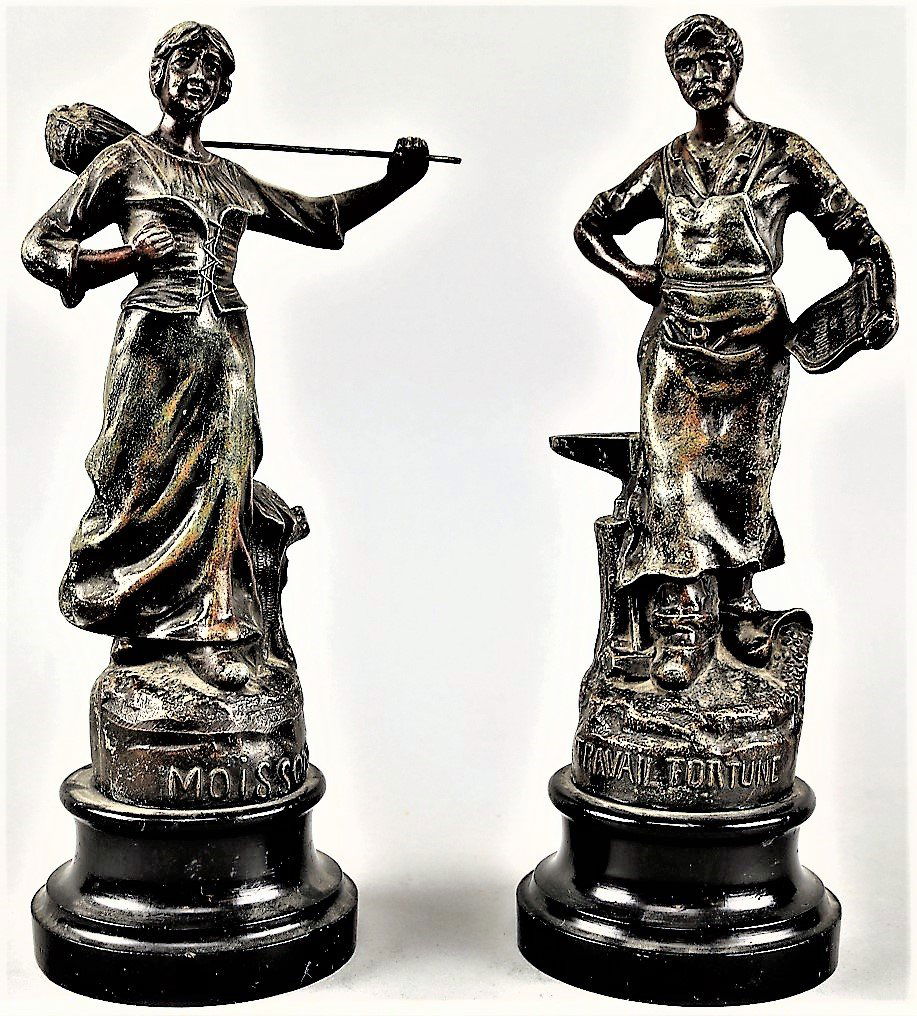 Pair of French  Metal Statues Moisson & Travail Fortune (1 of 4)
