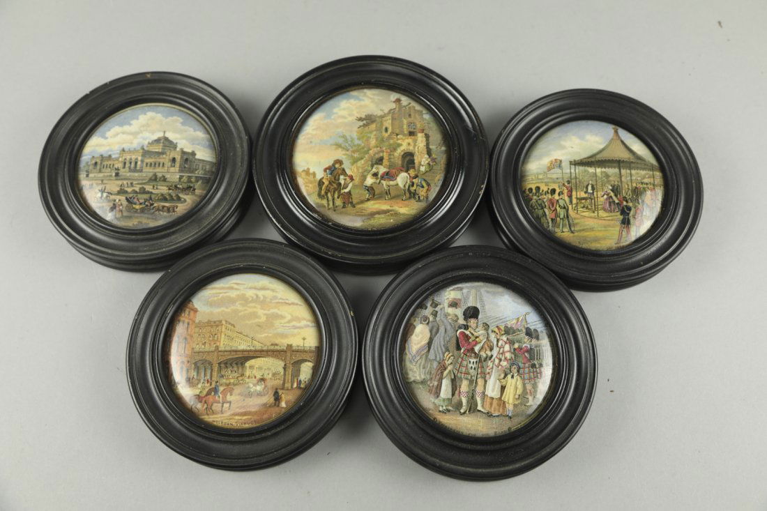 19th C. Prattware Staffordshire  Framed Pot Lids (1 of 2)