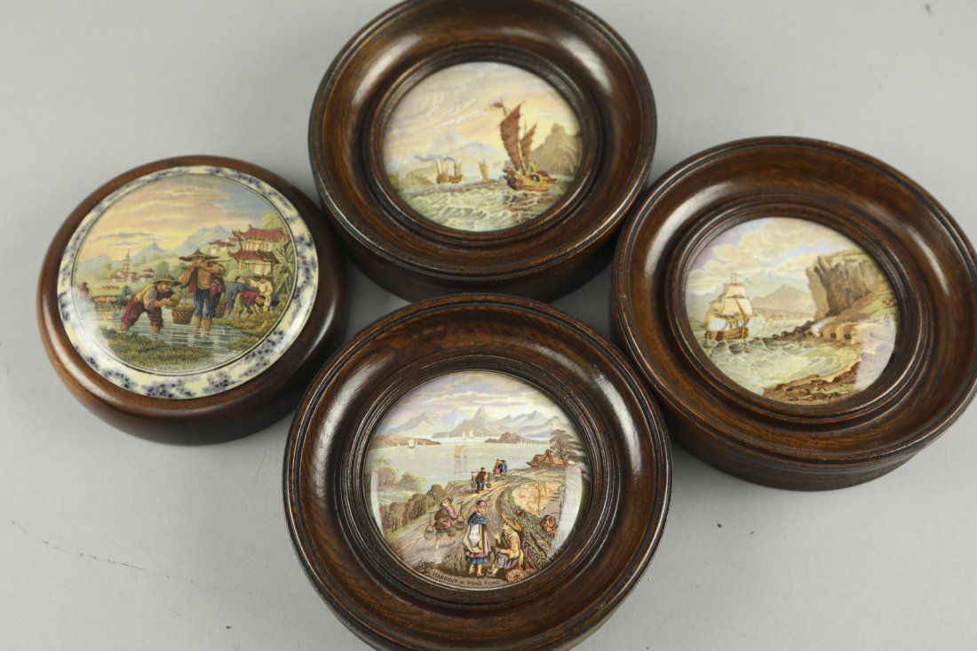 19th C.  Prattware Staffordshire Framed Pot Lids (1 of 6)