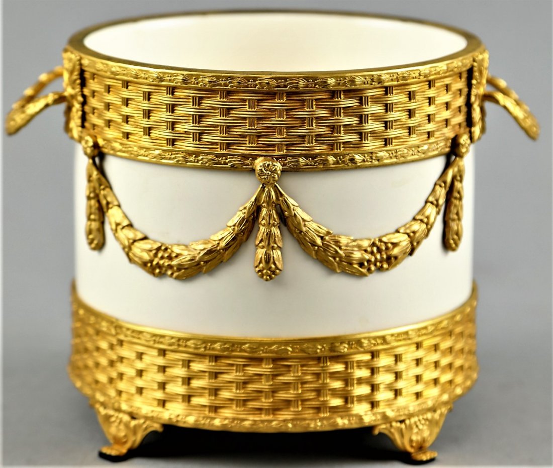 Antique Glazed Porcelain, Bronze Dore Planter (1 of 5)