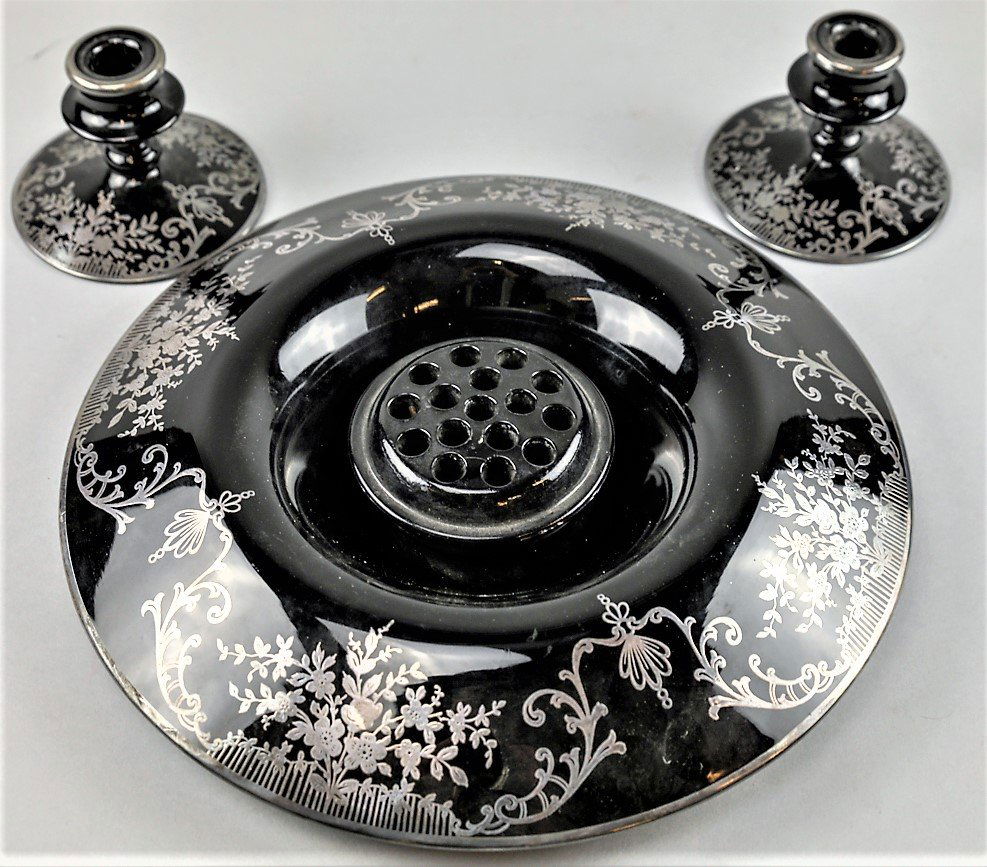 Art Deco Rockwell Black Depression Glass, Silver Overla (1 of 5)