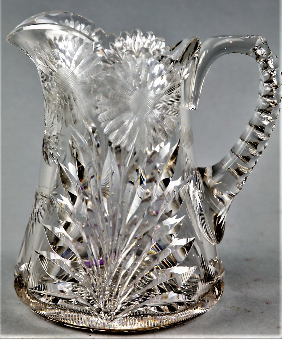 American Brilliant Period, Pairpoint Pitcher, Murillo: Stunning pitcher from the American Brilliant period. The pattern of flowers and butterflies is called Murillo from Pairpoint Glass Co., the oldest glass company in America. This pitcher stands approx 