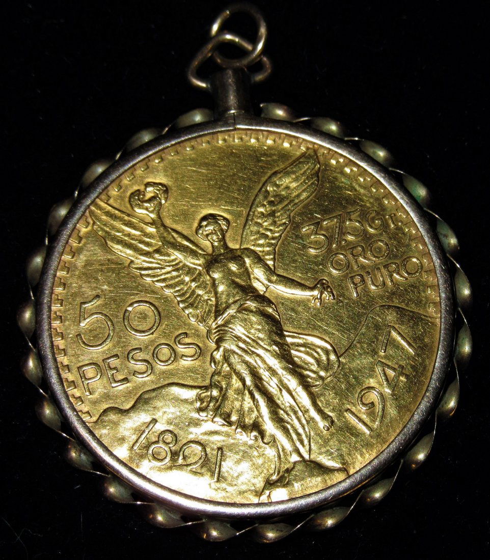 1821-1947 Gold 50 Mexican Pesos Coin in 14k Bezel (1 of 3)