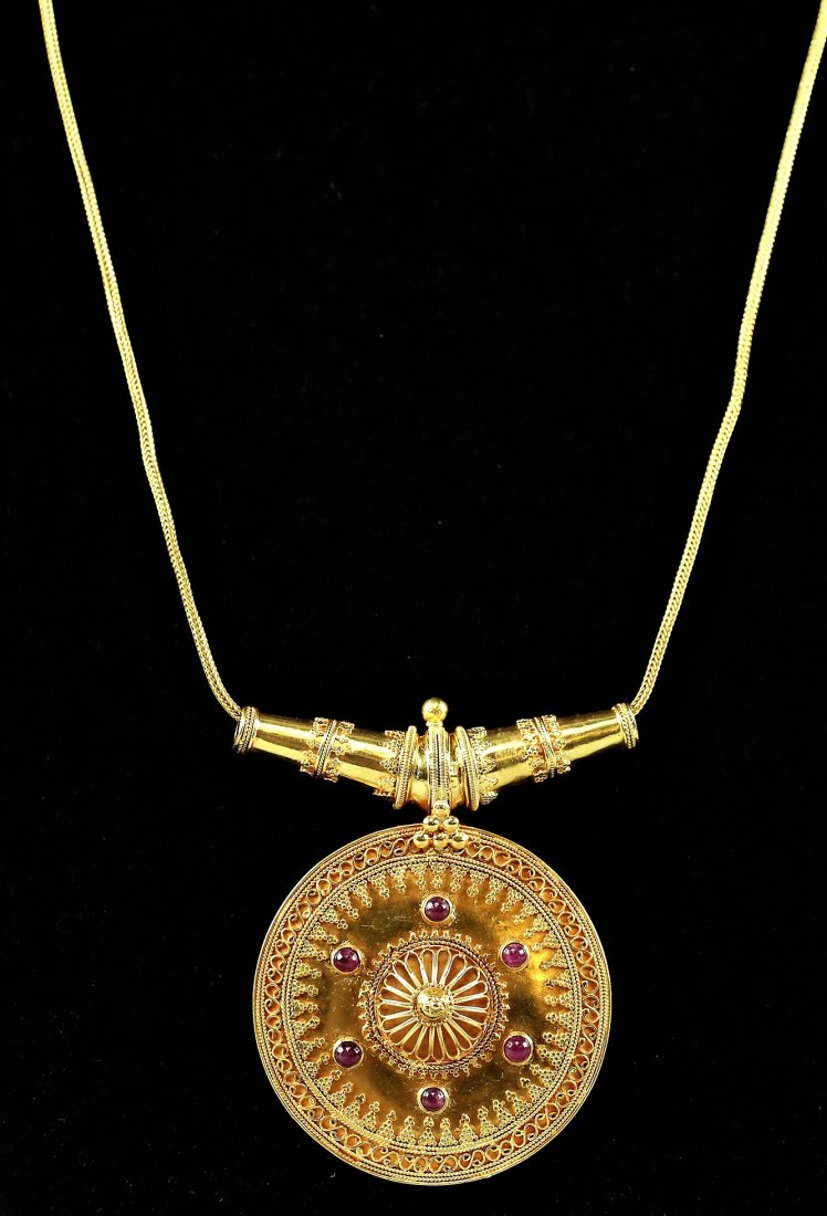 22k Yellow Gold & Ruby Etruscan Revival Necklace (1 of 7)
