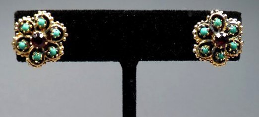 14K Turquoise & Garnet Earrings (1 of 5)