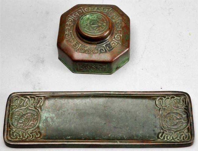 Tiffany Studios Bronze Zodiac Inkwell & Pen Tray (1 of 6)