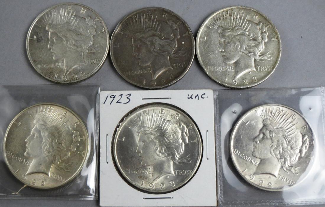 Lot of 6 Peace Dollars  1922 P, 1923 P, 1924 P (1 of 3)