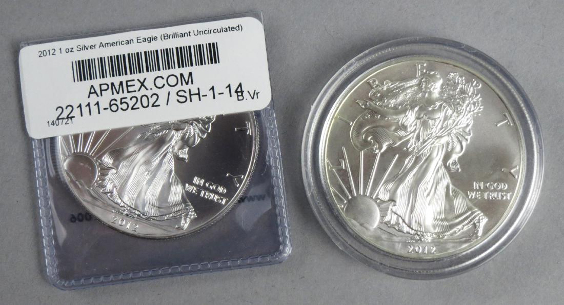 Lot of 2 2012 American Silver Eagle Dollars (1 of 6)