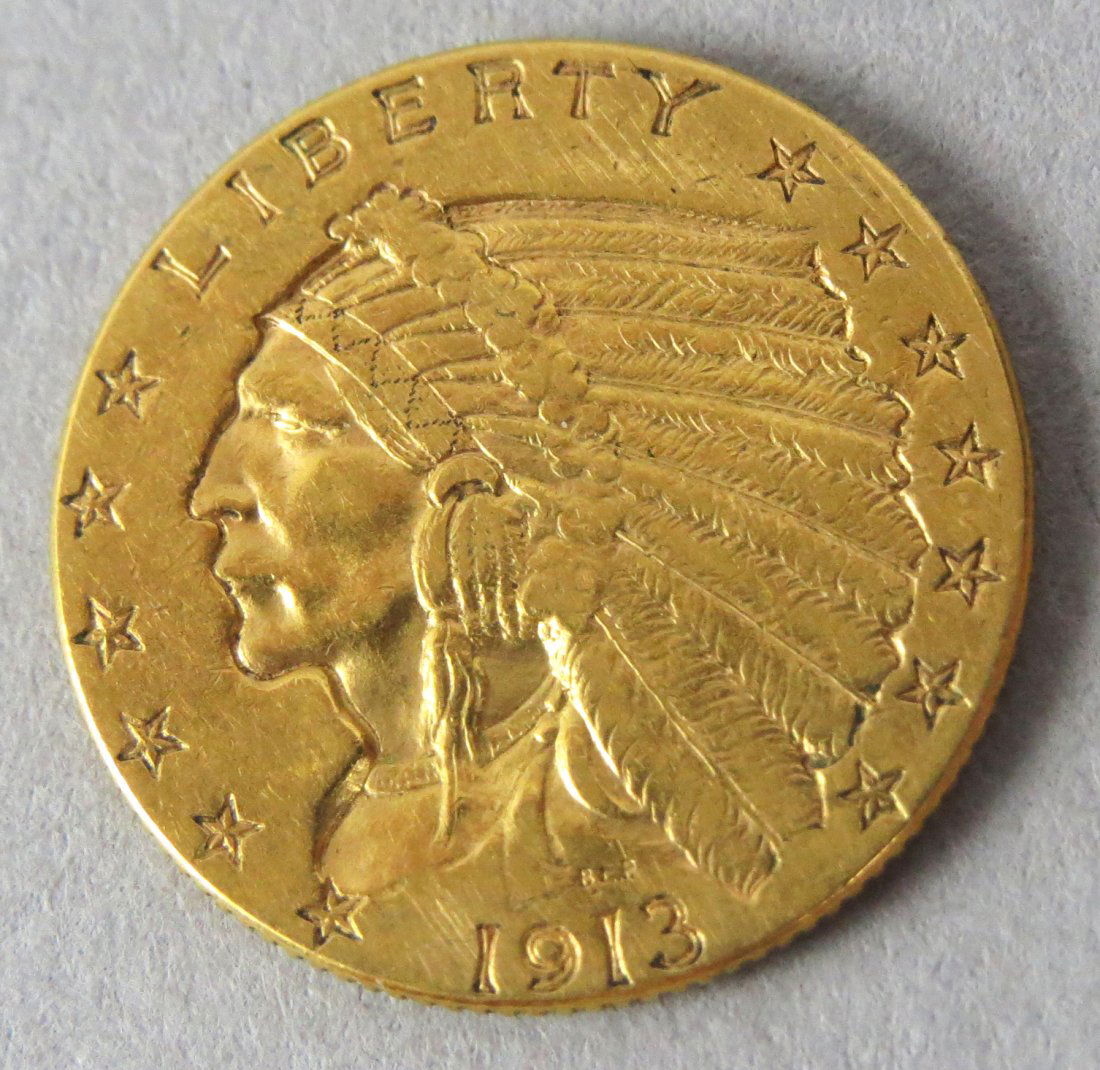 1913 Gold Indian Head 2.5 Dollar coin (1 of 3)
