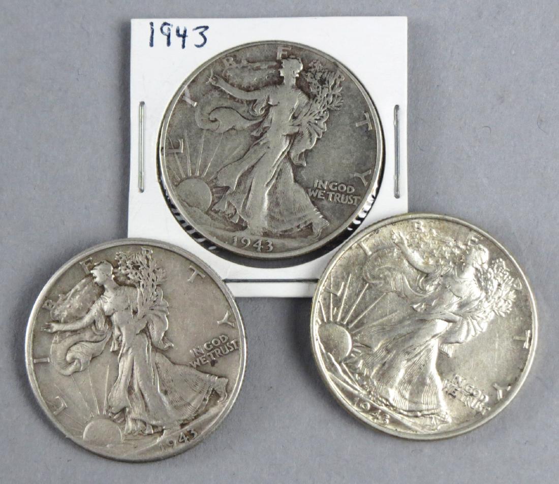 Lot of 3, 1943 &  1943 D Walking Liberty Half Dollars (1 of 4)