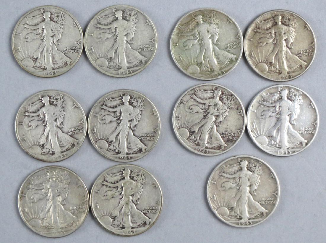 Lot of 11 1943 Walking Liberty Silver Half Dollars (1 of 4)