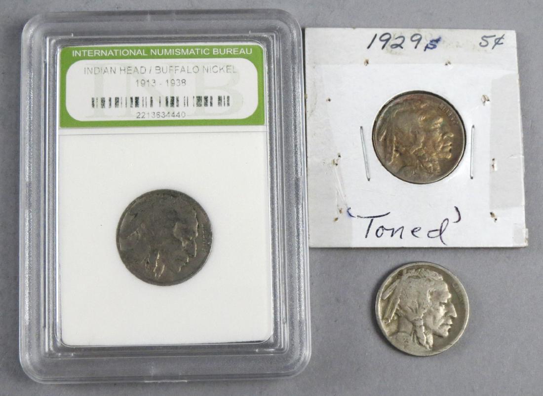 Lot of 3 Buffalo Nickels one INB, 1929 S toned (1 of 4)