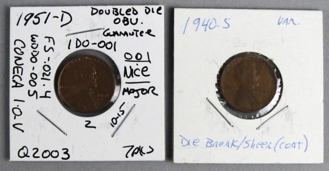 1951 D Double Die Obu. & 1940-S Die Break Penny Error (1 of 4)