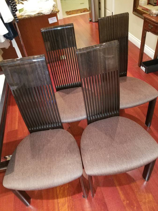 Constantini Pietro Italian High Back Lacquer Chairs: These wonderful Italian chairs are from Constantini Pietro. Constantini Pietro is known from it's high quality chairs and very fine home furnishings. The wood color appears to be called Castagno Tosca