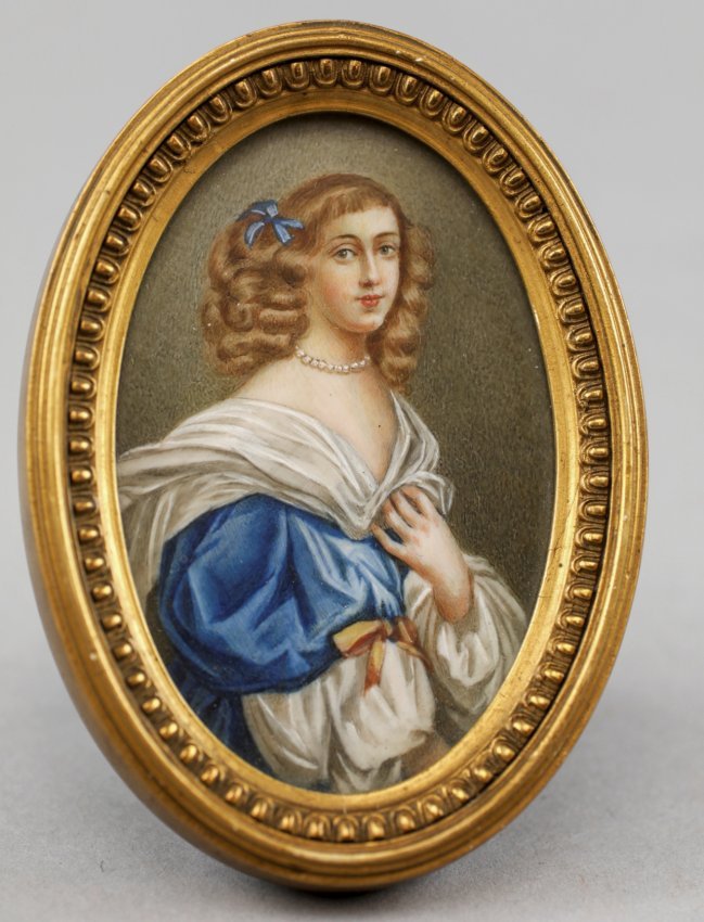 Antiques Antique Handpainted Miniature With Bronze Frame Portrait Punctual Timing