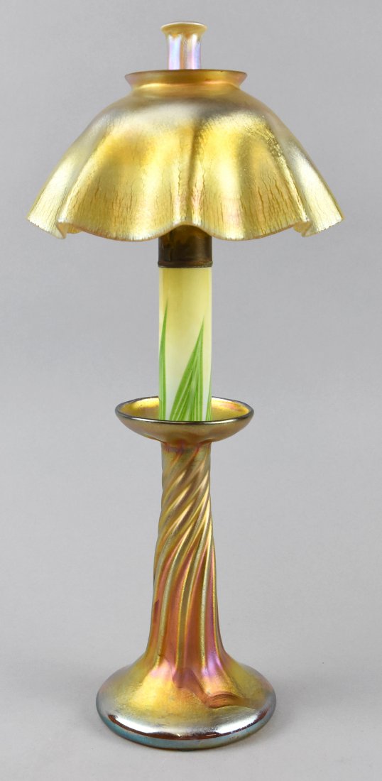c1900 LCT Tiffany Candle Lamp & Shade Gold Favrile Jun 23, 2019