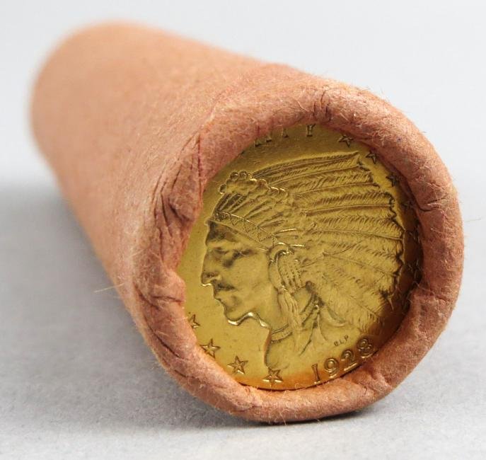 Unsearched Roll Showing $2.5 1928 Indian Gold Coin End (1 of 4)