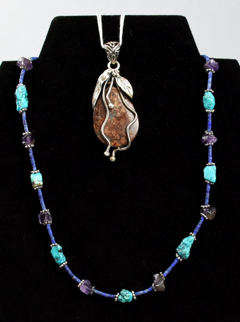 Sterling Navajo Necklace, House & Jasper Pendant Signed (1 of 9)