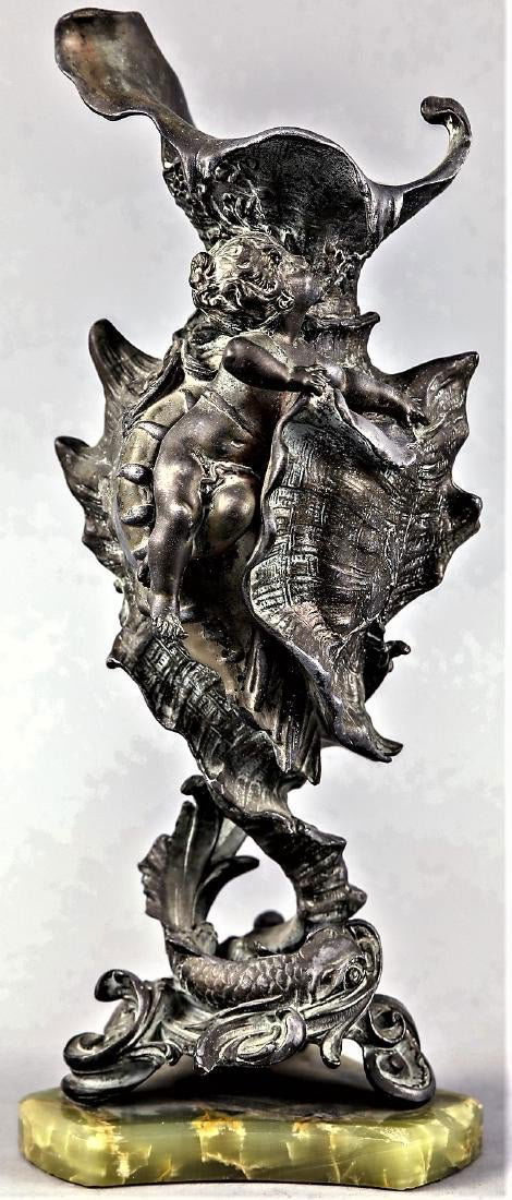Antique French Metal Sculpture Dolphins, Putti, Shell (1 of 8)