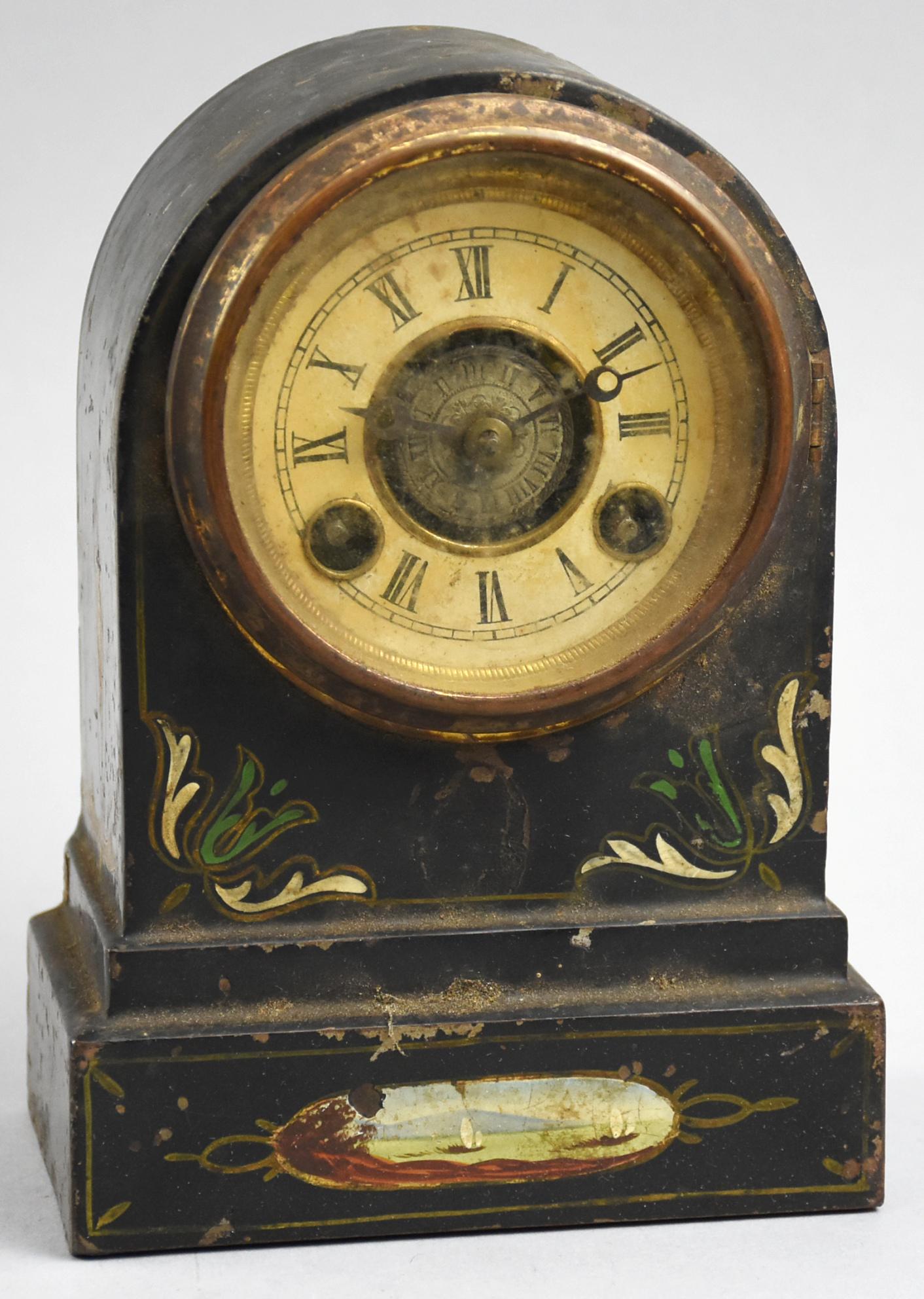c1860 S.E. Root/N. Muller Pendulum Alarm Clock: This very cool mid 19th century pendulum alarm clock was made by Samuel Emerson Root with the case being attributed to Nicholas Muller. The clock face has two sets of Roman numerals and two slots for 