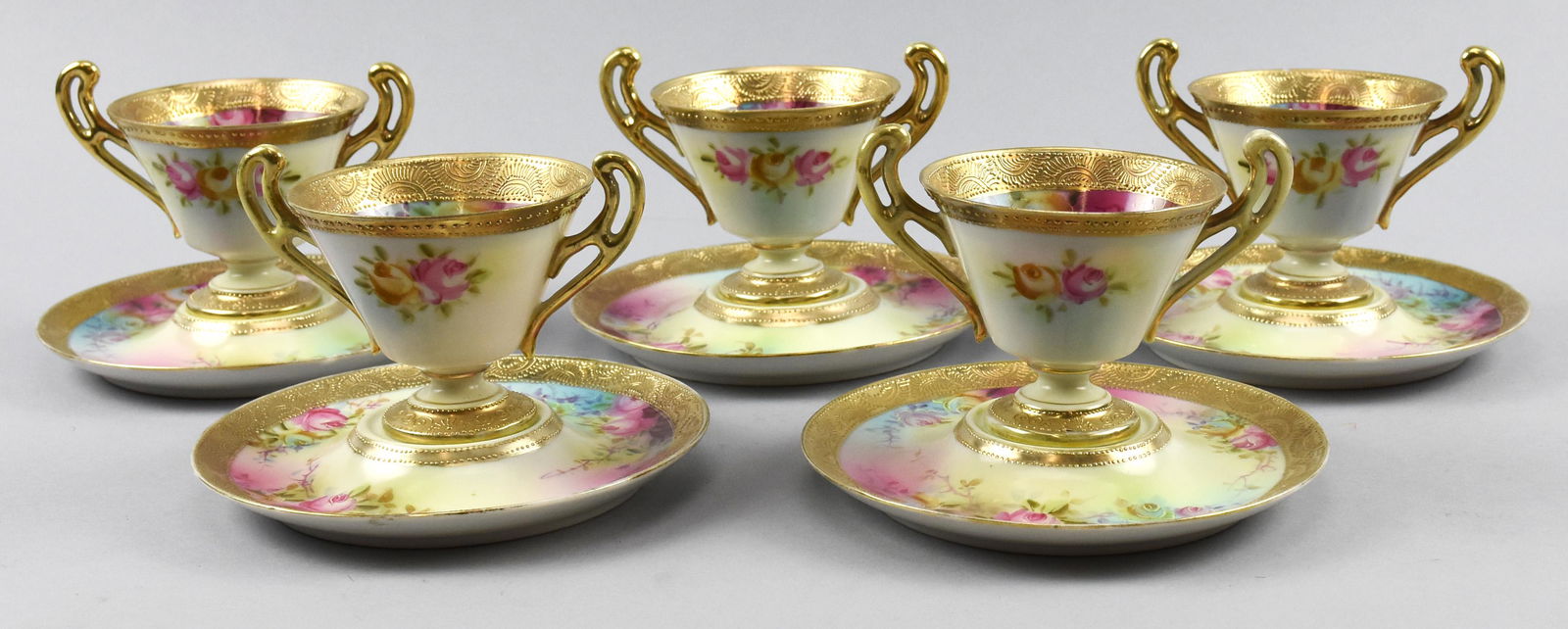 Gorgeous 5 Sets of Hand Painted Gold Gilt Tea Cups (1 of 7)