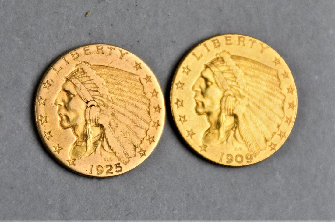 1909 & 1925 Indian Head $2.5 Dollar Coins (1 of 4)