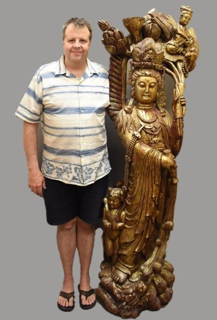 Large Hand Carved Chinese Quan Yin painted wood statue (1 of 10)
