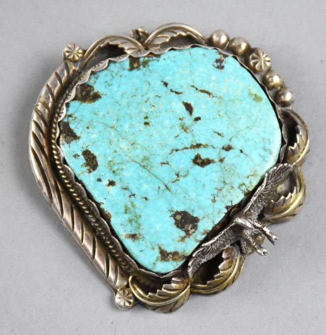 Massive Turquoise/Sterling Brooch/Pendant SIGNED (1 of 6)