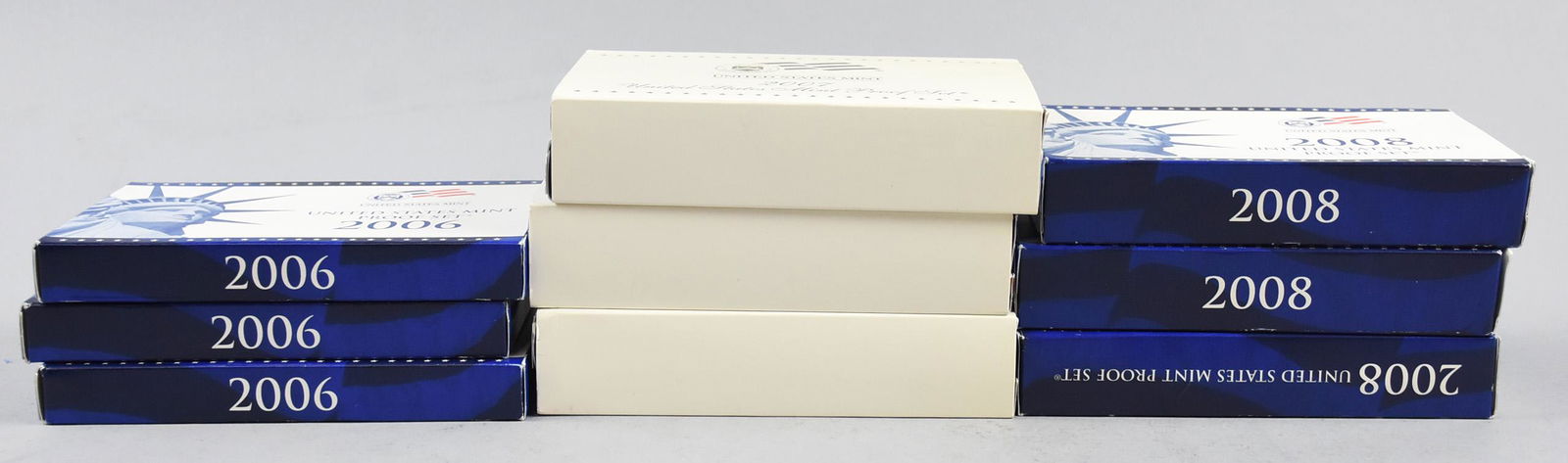 Lot of 9 US Mint Proof Sets: Three each 2006, 2007 & 2008 sets. Each proof set is uncirculated and still in original packaging.