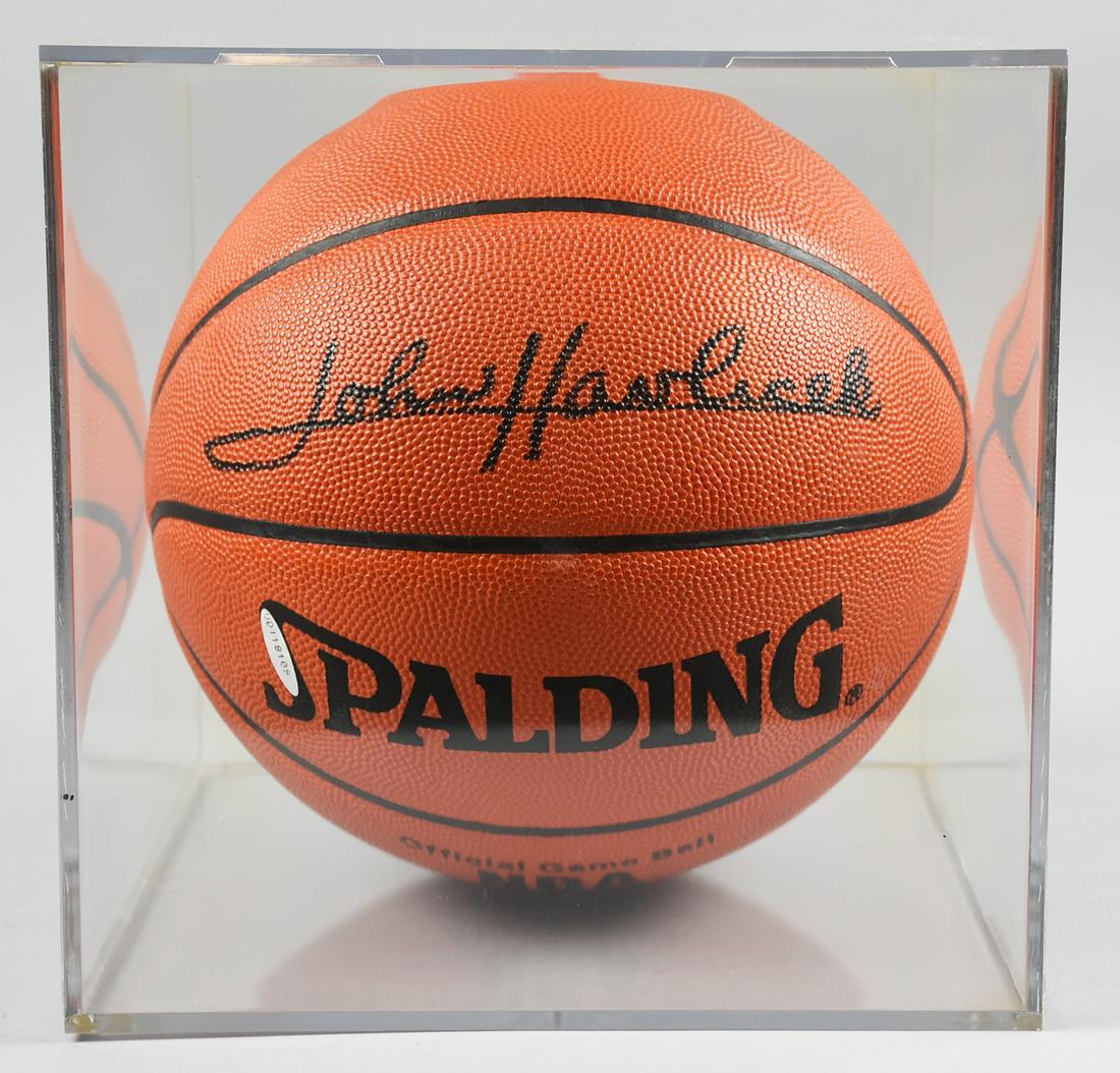 NBA Hall of Famer John Havlicek Autographed Ball: John Havlicek played 16 seasons with the Boston Celtics and won eight championships in his career. He was inducted into the Hall of Fame in 1984. This ball has been kept in a lucite display box and th