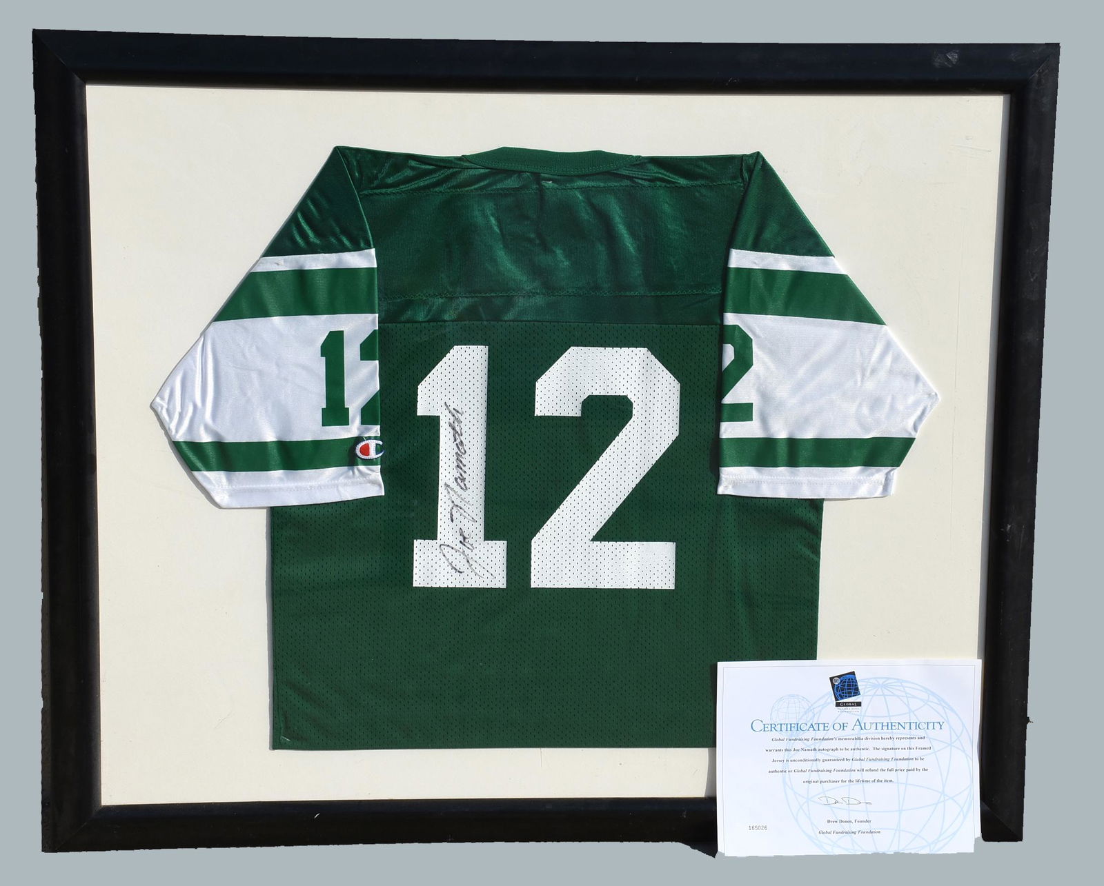 New York Jets, Joe Namath Autographed Jersey w/ COA: "Broadway Joe" as he was also known, played most of his career with the New York Jets, with his final playing season with the Los Angeles Rams. He was also an actor who appeared in Summer Stock as wel